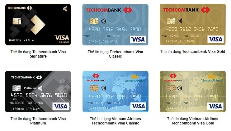 Các loại thẻ Visa Techcombank phổ biến