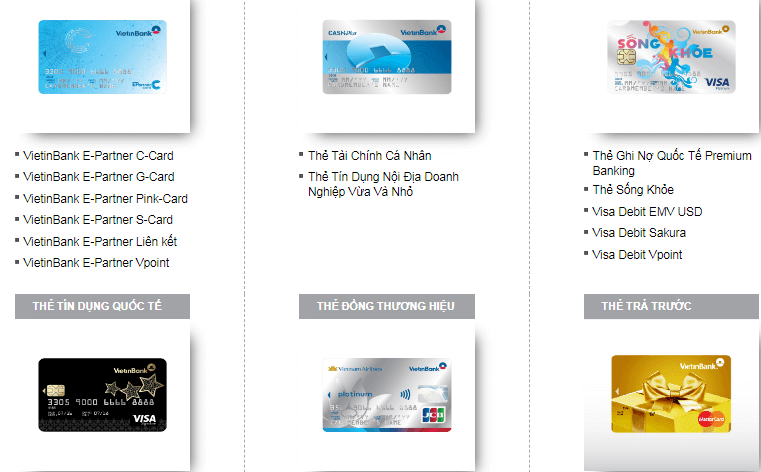 Các loại thẻ tín dụng Vietinbank