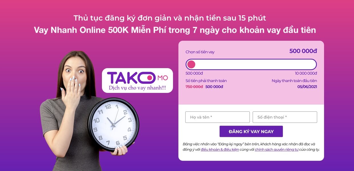 hướng dẫn vay tiền nhanh Takomo