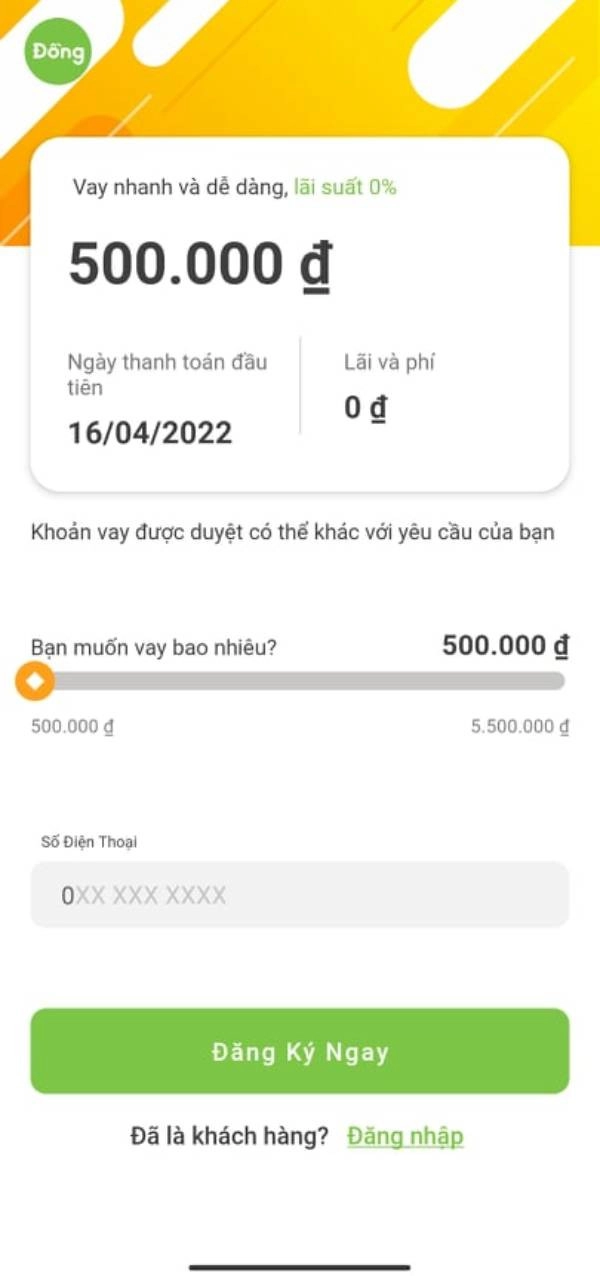 Tải app và điền thông tin đăng ký