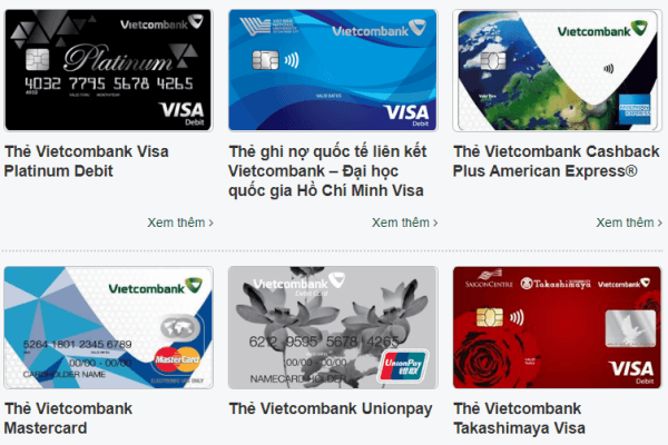 Các loại thẻ Visa Vietcombank phổ biến