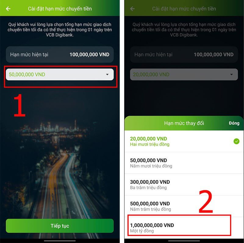 hướng dẫn nâng hạn mức chuyển tiền vietcombank