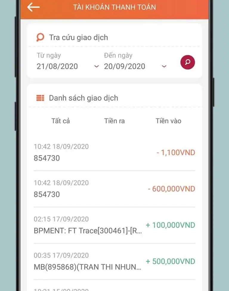 Tra cứu lịch sử giao dịch trên Agribank E-Mobile Banking