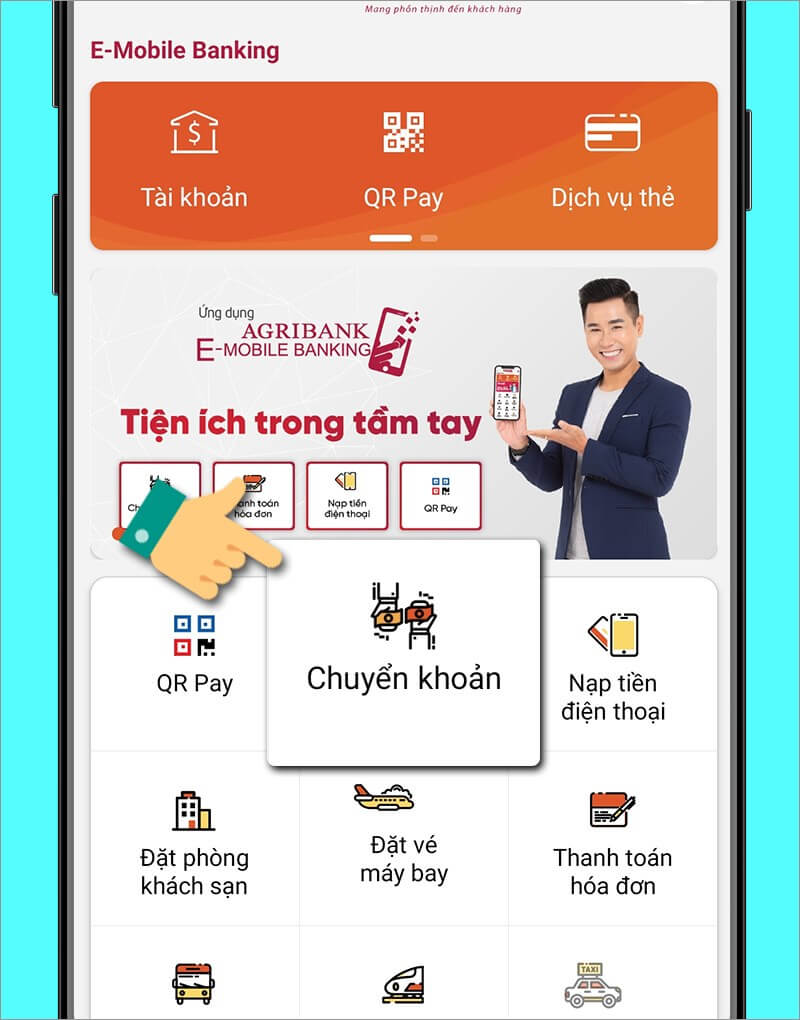 Chuyển tiền qua E-mobile Banking Agribank