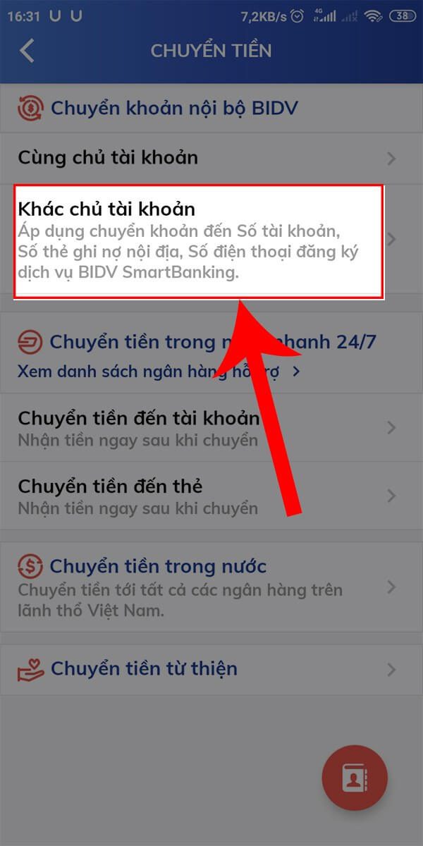 Chuyển tiền BIDV khác chủ tài khoản