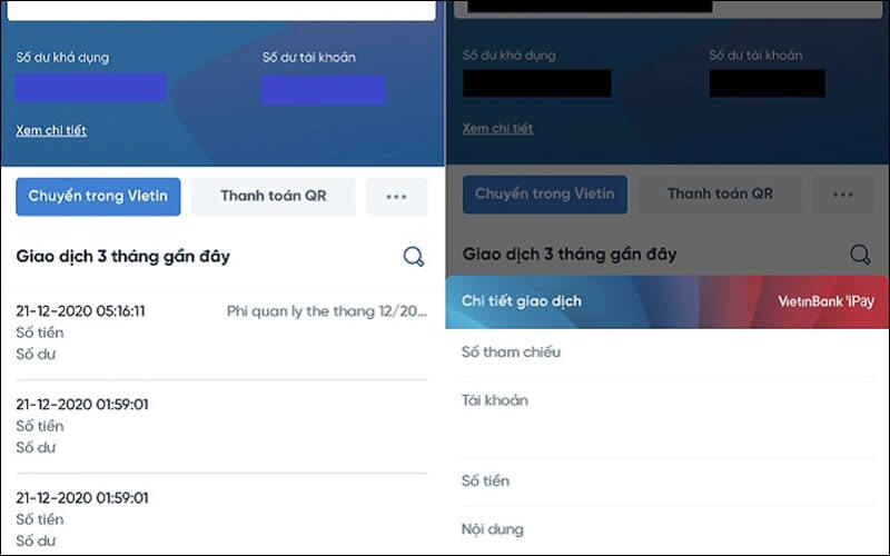 Xem lịch sử giao dịch trên VietinBank iPay