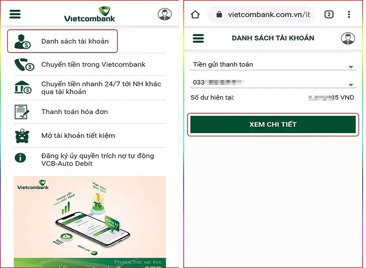 Kiểm tra số dư Vietcombank bằng Internet Banking