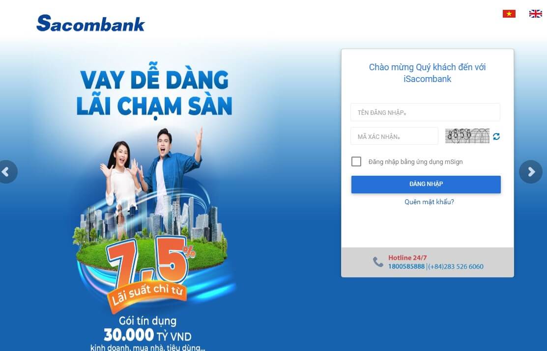 Kiểm tra số dư tài khoản trên website Sacombank