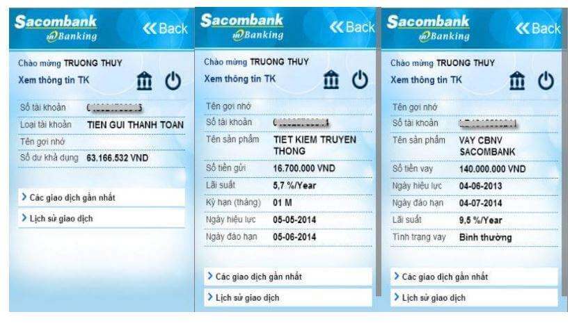 Tra cứu lịch sử giao dịch Sacombank mBanking