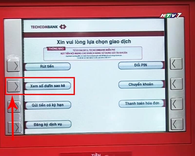 Kiểm tra tài khoản tại cây ATM Techcombank