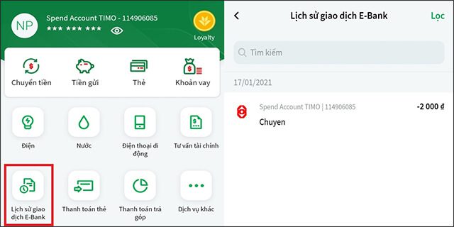 Xem lịch sử giao dịch trên ứng dụng VPBANK NEO