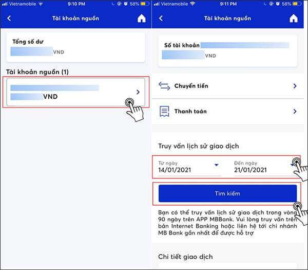 Tra cứu lịch sử giao dịch trên app MB Bank